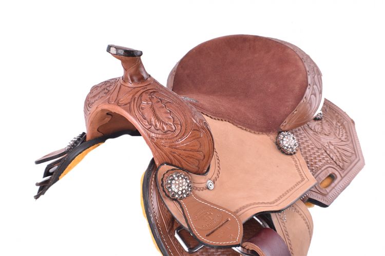 12" Double T Pony saddle set with basketweave and floral tooling #2